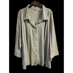 Riders By Lee 3/4 Sleeves Button Blouse Size 3X Green Instantly Slims You EUC